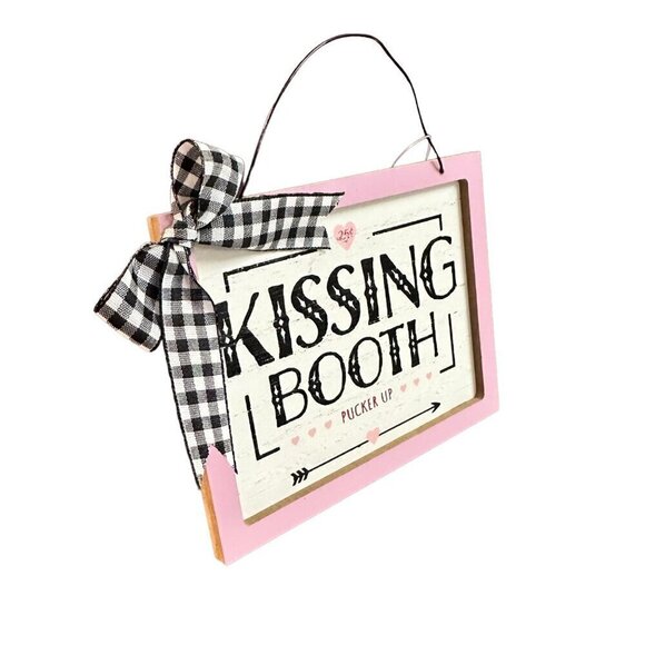 Valentines Day Mini Sign Pink Kissing Booth Farmhouse Tiered Tray Decor Holiday - Picture 3 of 11